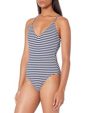 Splendid Women's Never Enough One Piece Swimsuit Navy & White Striped Sz M NWT